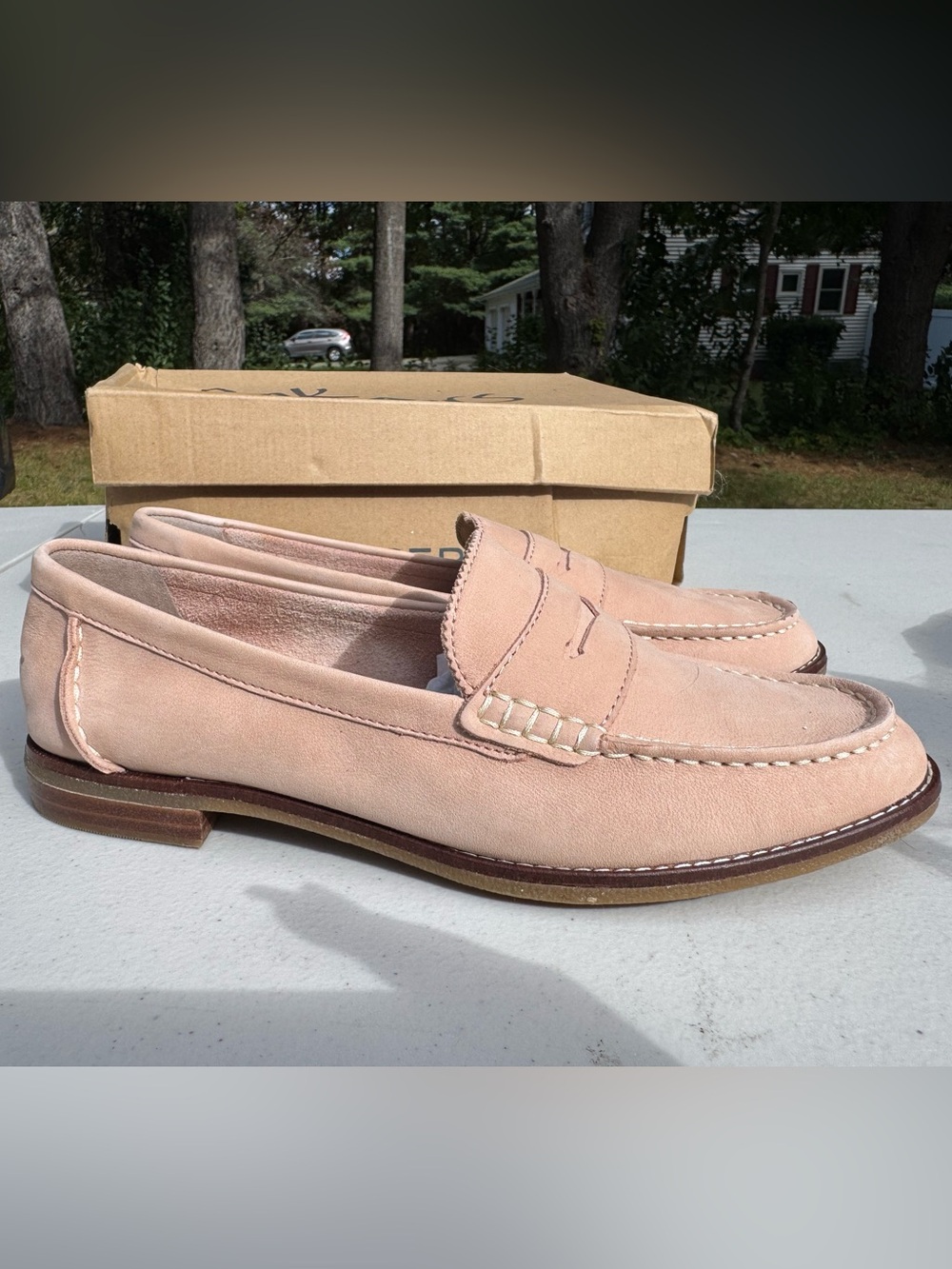 Sperry Suede Penny Loafers in Light Pink